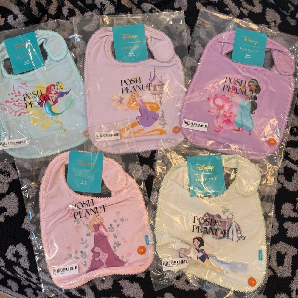 Posh Peanut Disney Princess Bib Set - Light Blue, Lavender, Pink, Cream, Lilac